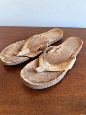 Rainbow Sandals Women's Light Brown 1" Strap Leather Flip Flops Size XL